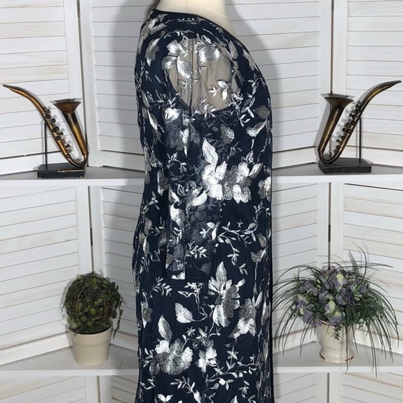 Connected Apparel Dress Floral Embroidered Mesh Jacket Navy White 12 - Picture 3 of 12